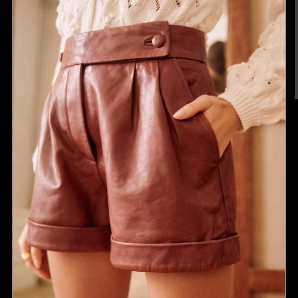 Sezane William Brown Leather Shorts